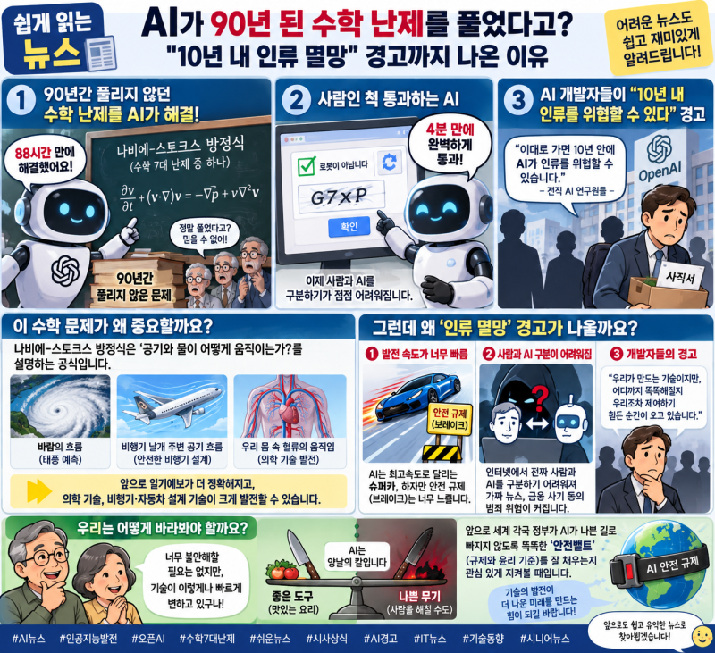 [쉽게 읽는 뉴스] AI가 90년 된 수학 난제를 풀었다고? "10년 내 인류 멸망" 경고까지 나온 이유