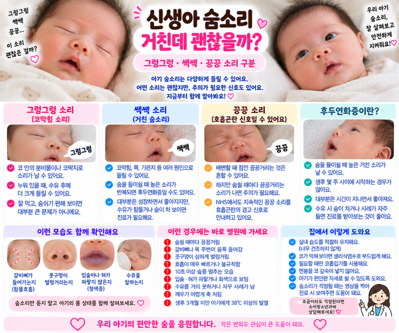 신생아 숨소리 거친데 괜찮을까? 그렁그렁·쌕쌕·끙끙 소리 구분