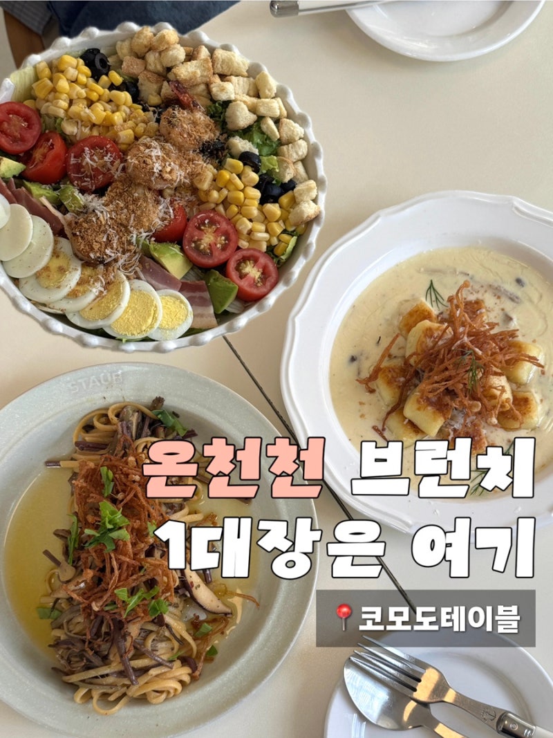 부산 동래 온천천 카페거리 애견동반 브런치카페 코모도테이블 콥샐러드 고사리오일파스타 ....