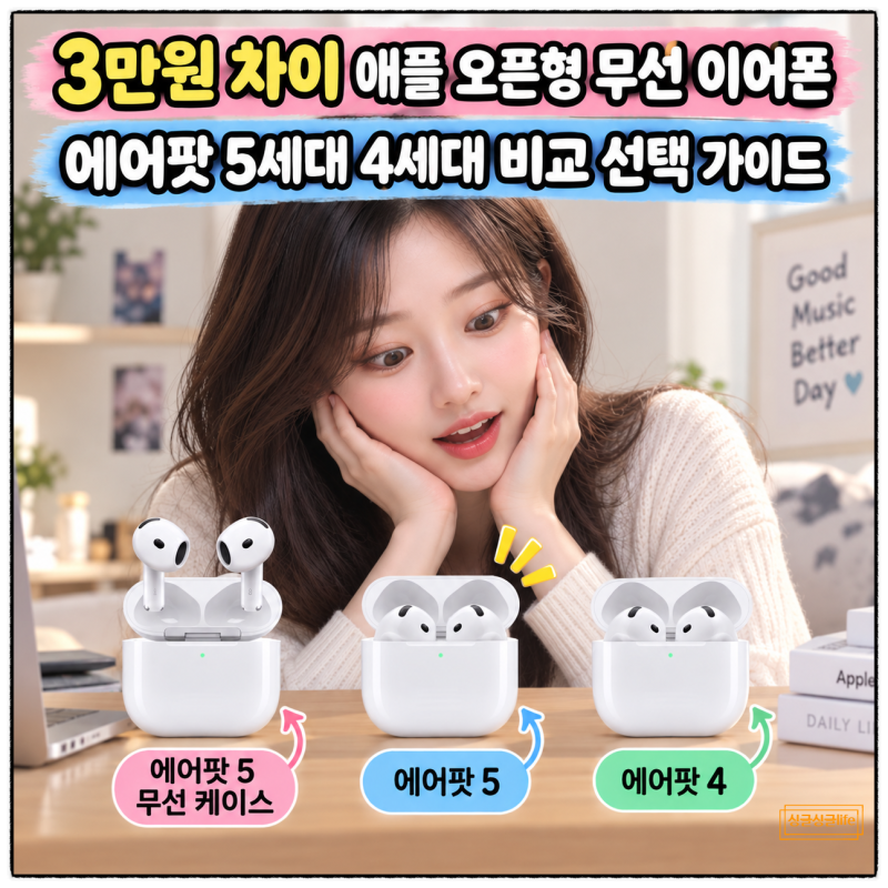 “3만원 차이 애플 오픈형 무선 이어폰” 에어팟 5세대 4세대 비교