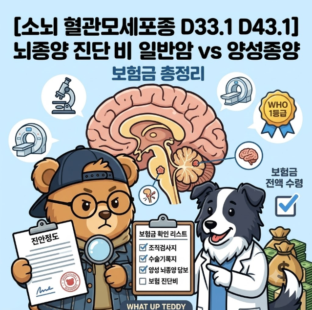 [소뇌 혈관모세포종 D33.1 D43.1] 뇌종양 진단비 일반암 vs 양성종양 보험금 총정리