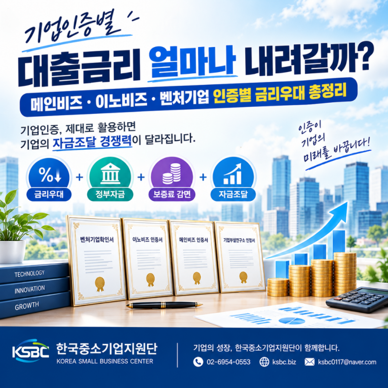 기업인증 받으면 대출금리 얼마나 내려갈까? 메인비즈·이노비즈·벤처기업 인증별 금리우대....
