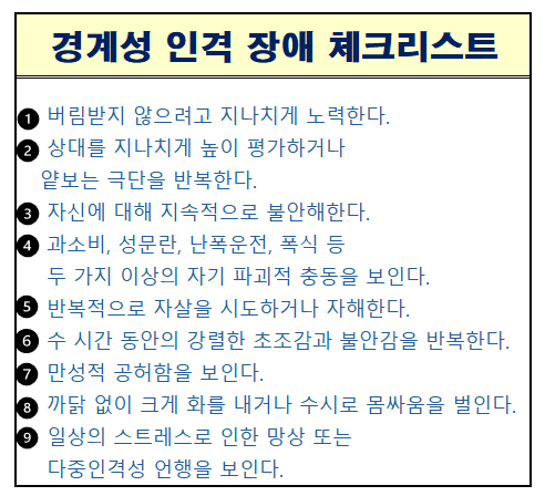 경계성 인격장애의 특징부터 증상, 원인, 진단 기준 알아보기 (목동 정신과 상담, 체크리스트....