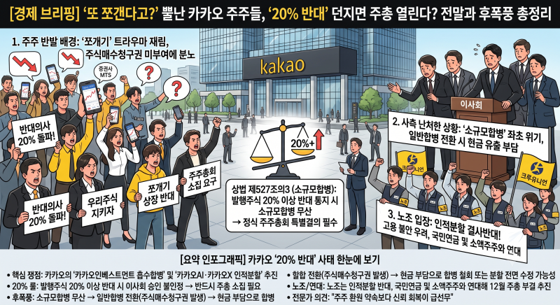 뿔난 카카오 주주들, '20% 반대' 던지면 주총 열린다?