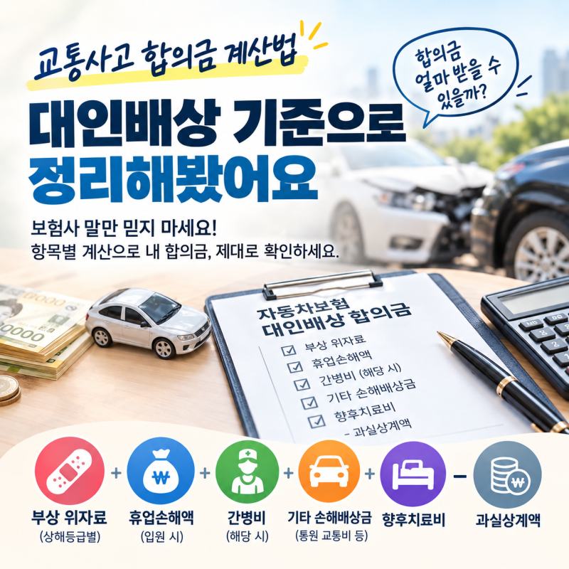 교통사고 합의금 계산법, 대인배상 기준으로 정리해봤어요