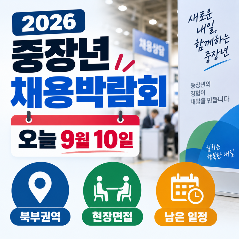 2026 중장년 채용박람회 오늘 9월10일 북부권역·현장면접·남은 일정