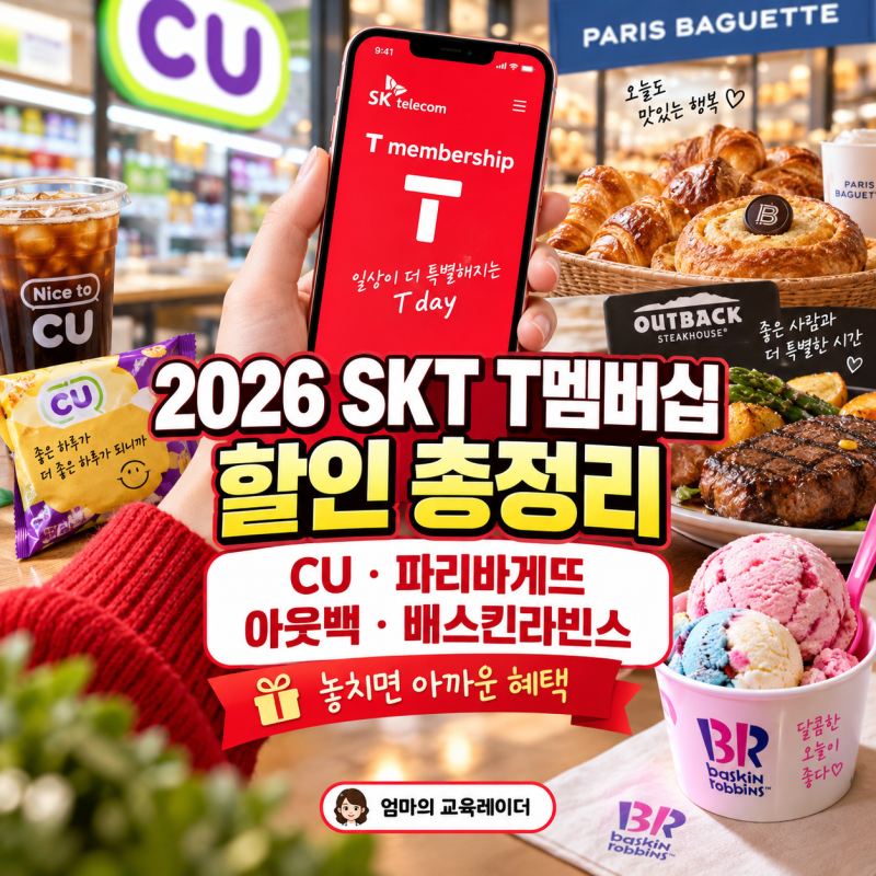 2026 SKT T멤버십 할인 총정리｜CU·파리바게뜨·아웃백·배스킨라빈스, 놓치면 아까운 혜택