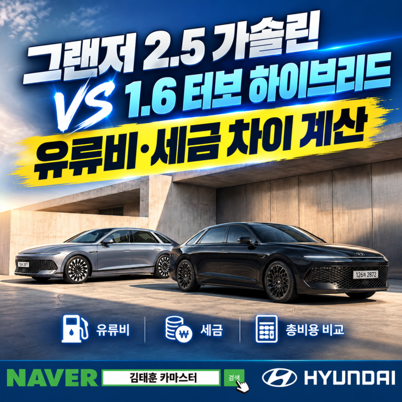 [현대자동차 / 더 뉴 그랜저] "그랜저 2.5 가솔린 vs 1.6 터보 하이브리드, 유류비·세금 차이 계....