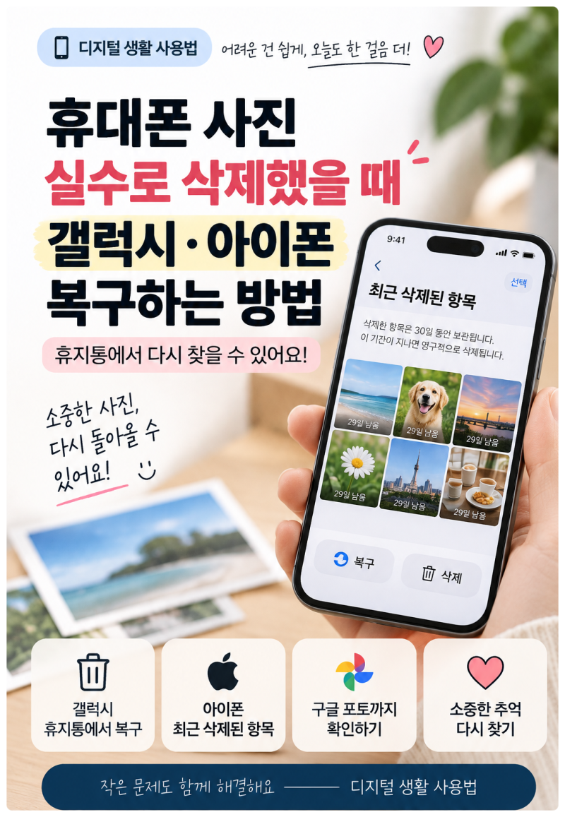 휴대폰 사진 실수로 삭제했을 때｜갤럭시·아이폰 휴지통에서 복구하는 방법
