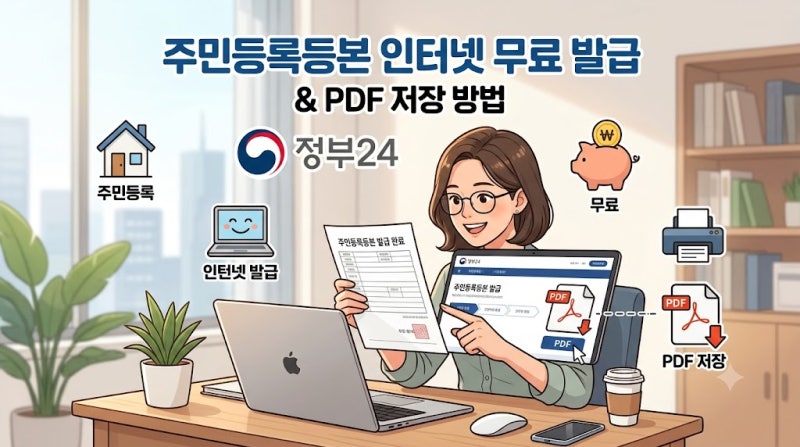 주민등록등본 인터넷 무료 발급 및 PDF 저장 방법 (정부24)