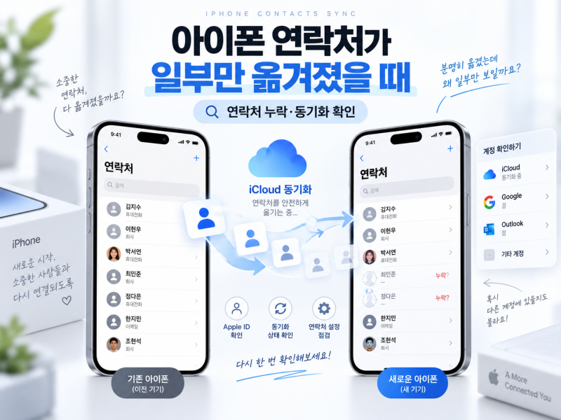 아이폰 연락처가 새 아이폰으로 일부만 옮겨졌을 때 해결 방법｜연락처 누락·동기화 확인