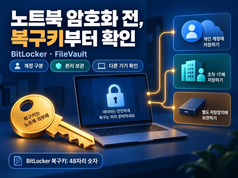 노트북 암호화 전에 복구키부터, 계정에 저장됐는지 확인하세요