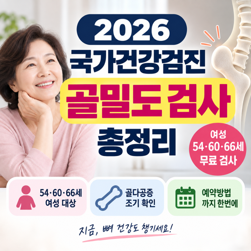 2026 국가건강검진 골밀도 검사 총정리｜54·60·66세 여성 무료 골다공증 검사 대상·예약방법