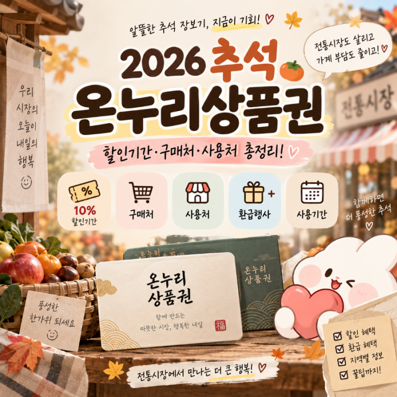 2026 추석 온누리상품권 할인 총정리! 10% 할인기간부터 구매처·사용처·환급행사까지