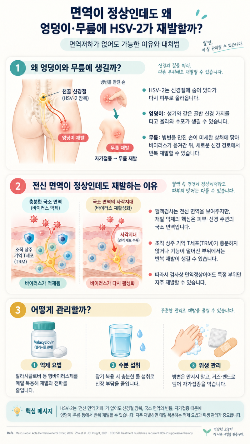 2형 헤르페스가 무릎과 엉덩이에 재발했다?