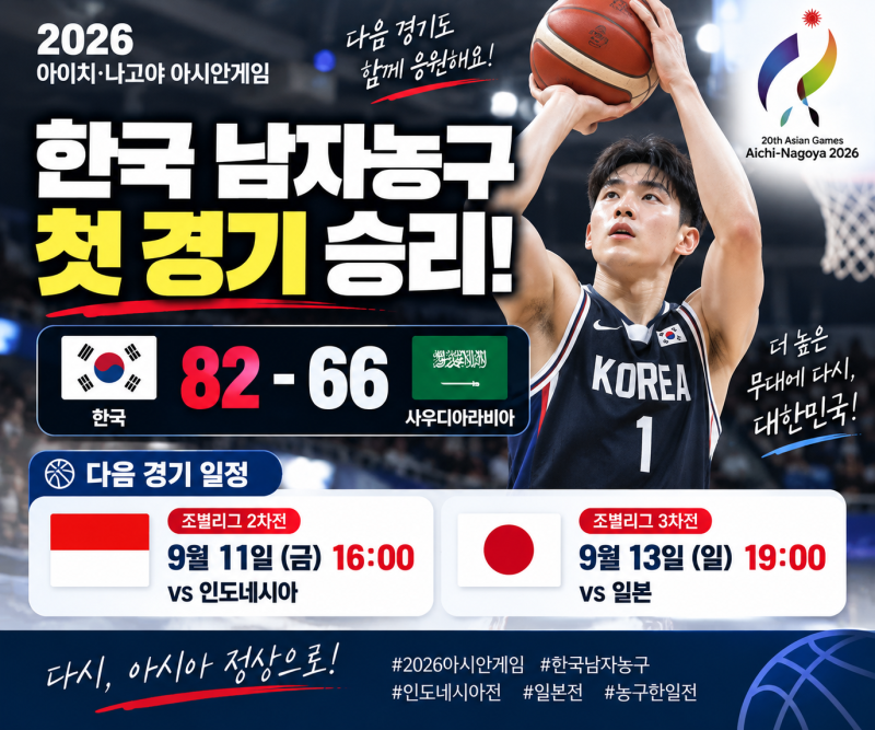 2026 아시안게임 남자농구 한국 경기일정 인도네시아·일본전 시간 총정리