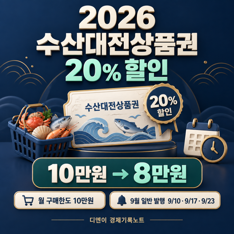 “10만원을 8만원에” 2026 수산대전상품권 20% 할인 구매방법