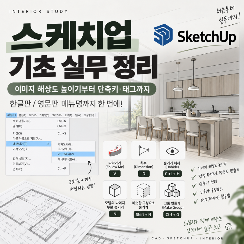 스케치업 기초 실무 정리｜이미지 해상도 높이기부터 단축키 설정 ·태그까지