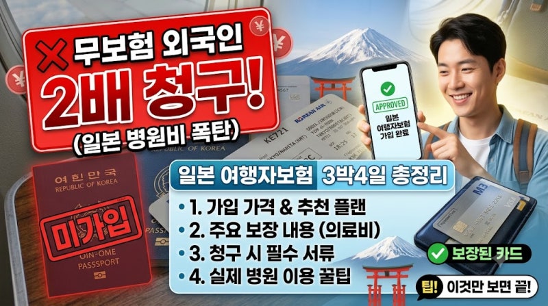 일본 병원비는 무보험 외국인에게 2배로 청구된다, 일본 여행자보험 3박4일 정리