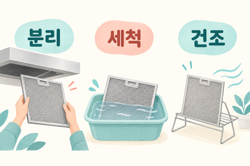 주방후드 세척, 알루미늄 필터는 중성세제와 모델 안내부터 확인