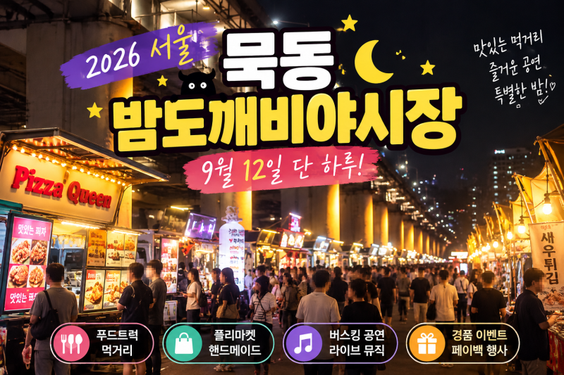2026 서울 야시장 어디갈까? 묵동 밤도깨비야시장 9월 12일 먹거리·공연·페이백 총정리