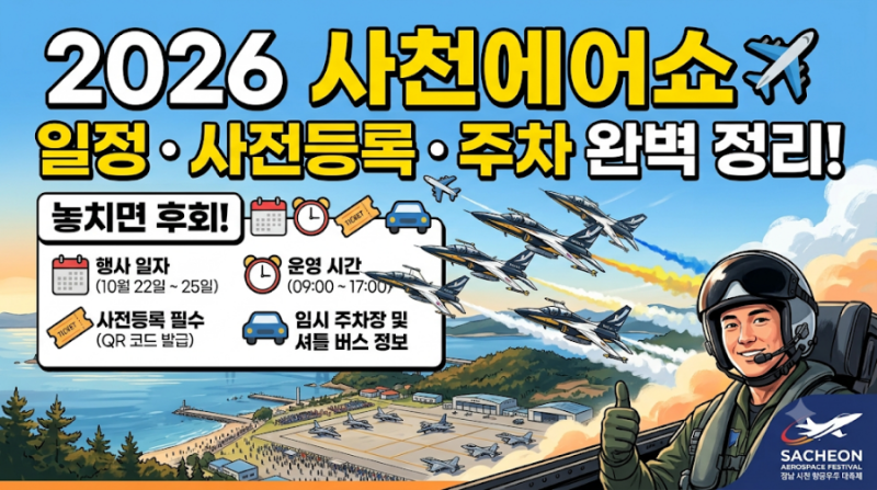 [2026 사천에어쇼] 홈페이지 오픈! 개최 일정·사전등록·주차 총정리