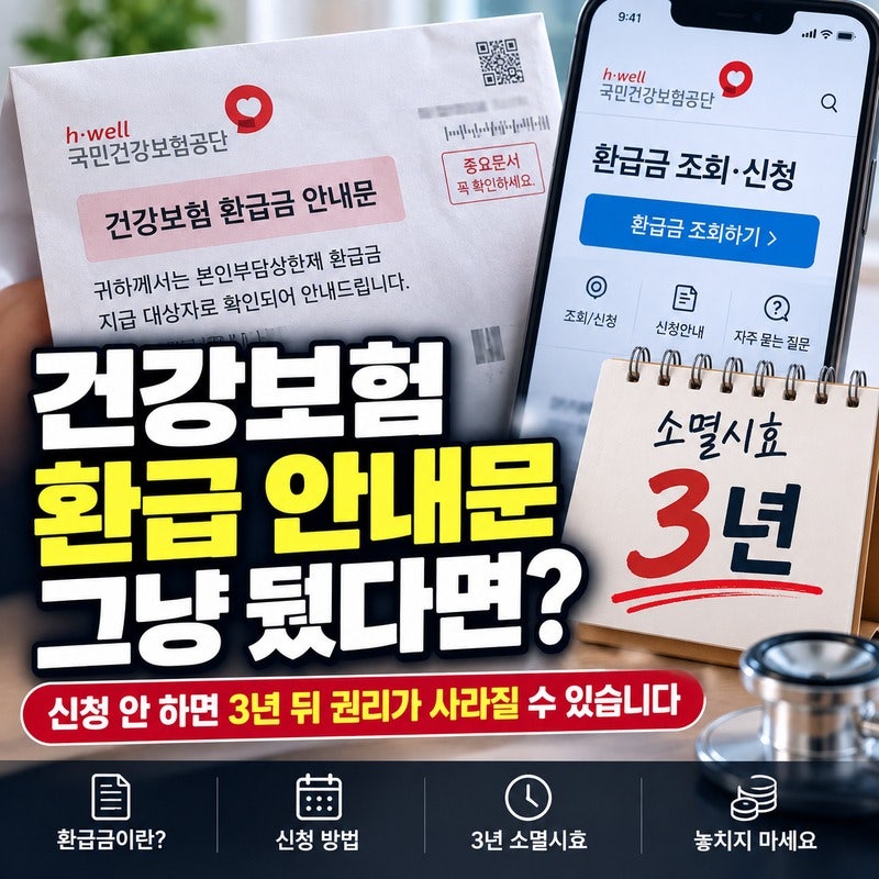 건강보험 환급 안내문 받고 미뤘다｜신청 안 하면 3년 뒤 권리가 사라질 수 있습니다