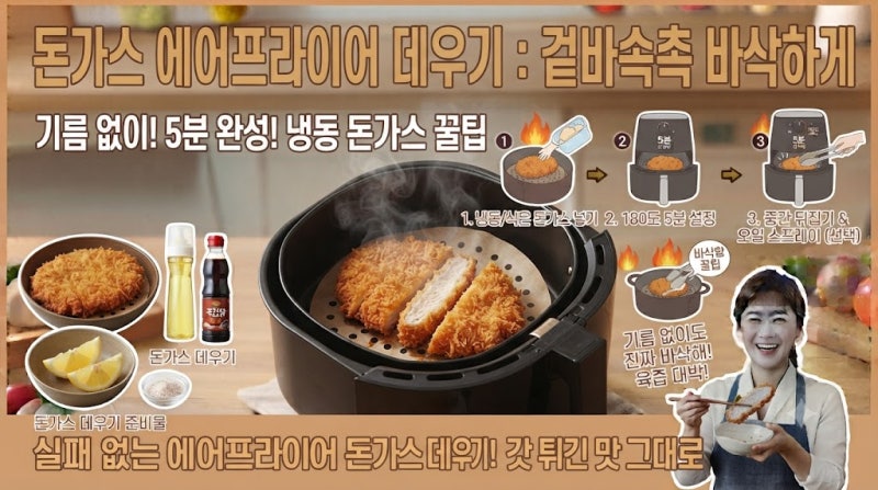 돈가스 에어프라이어 데우기, 기름 없이 겉바속촉 바삭하게 5분 완성!