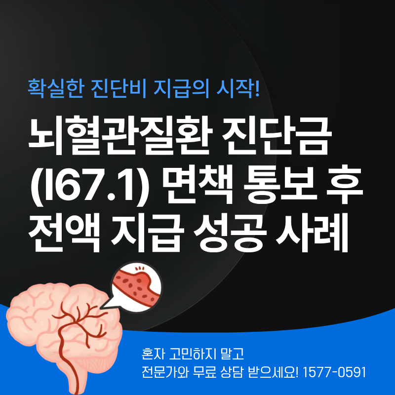 파열되지 않는 대뇌동맥류 I67.1 진단금 2,000만원 지급 실제 사례