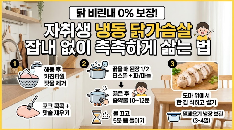 닭 비린내 0% 보장! 자취생도 부담 없이 챙기는 냉동 닭가슴살 비린내 없이 맛있게 삶는 법