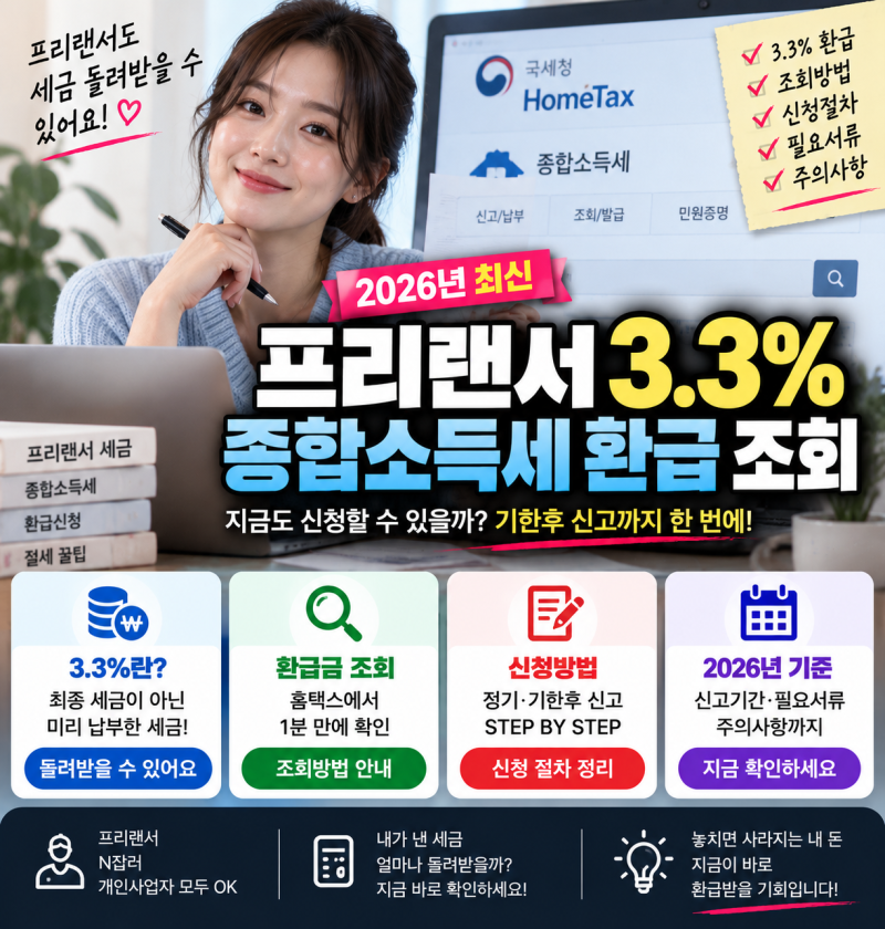 프리랜서 3.3% 환급 조회 2026 | 종합소득세 기한후 신고·홈택스 신청방법 총정리