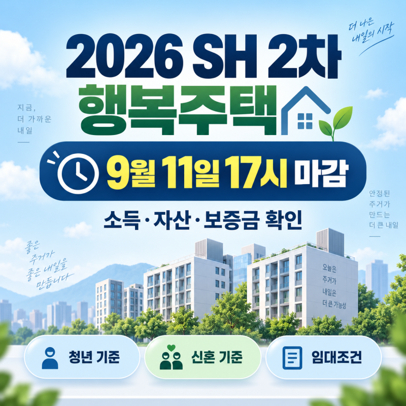 2026 SH 2차 행복주택, 11일 17시 마감｜소득·자산·보증금까지 확인