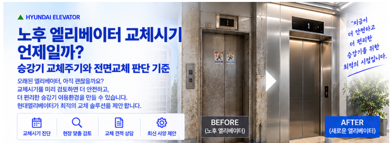 노후 엘리베이터 교체시기 언제일까? 승강기 교체주기와 전면교체 판단 기준