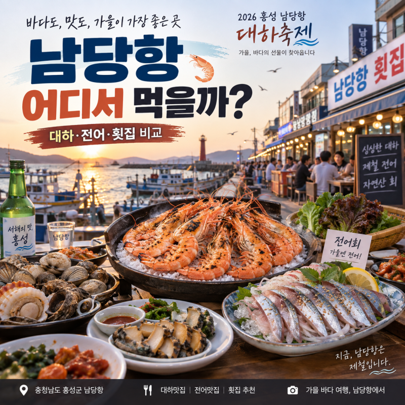2026 홍성 남당항 대하축제 맛집, 대하 소금구이·횟집·포장 식당 총정리