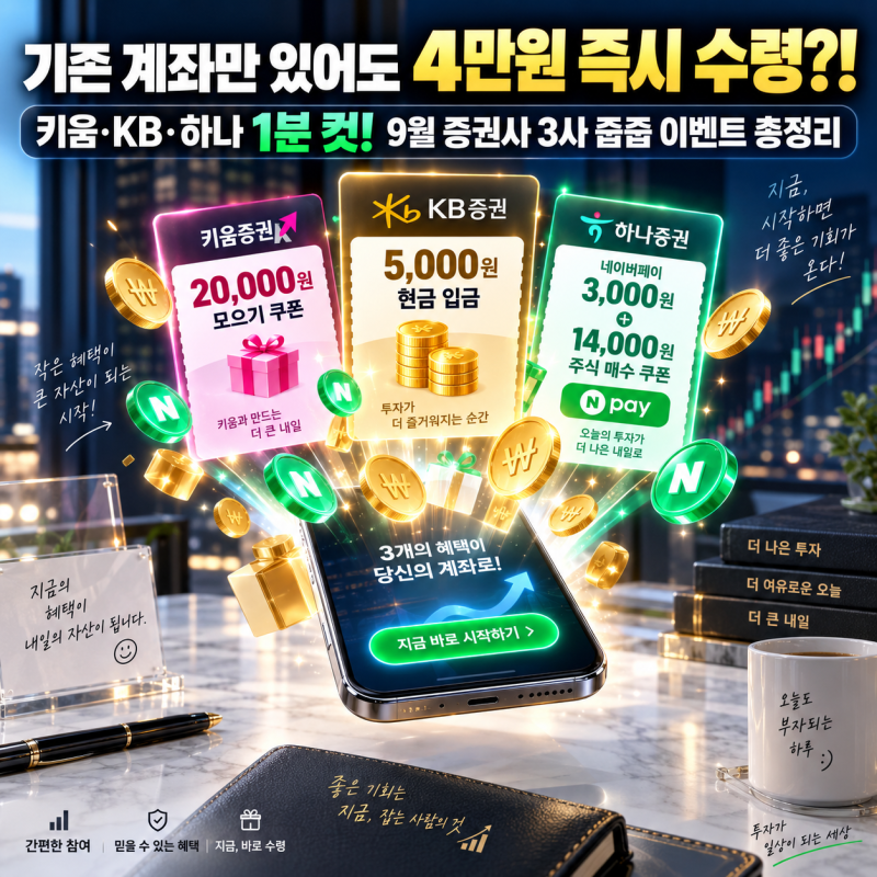 "기존 계좌만 있어도 3만 원 챙깁니다" 9월 증권사 이벤트 키움 KB 하나증권 앱테크 총정리