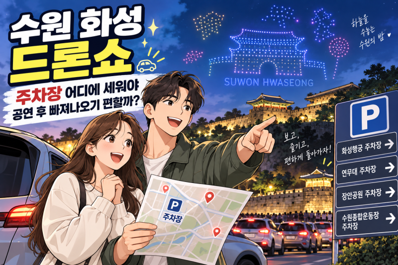 [2026 최신] 수원 화성 드론쇼 주차장 어디가 1초 컷 탈출일까?