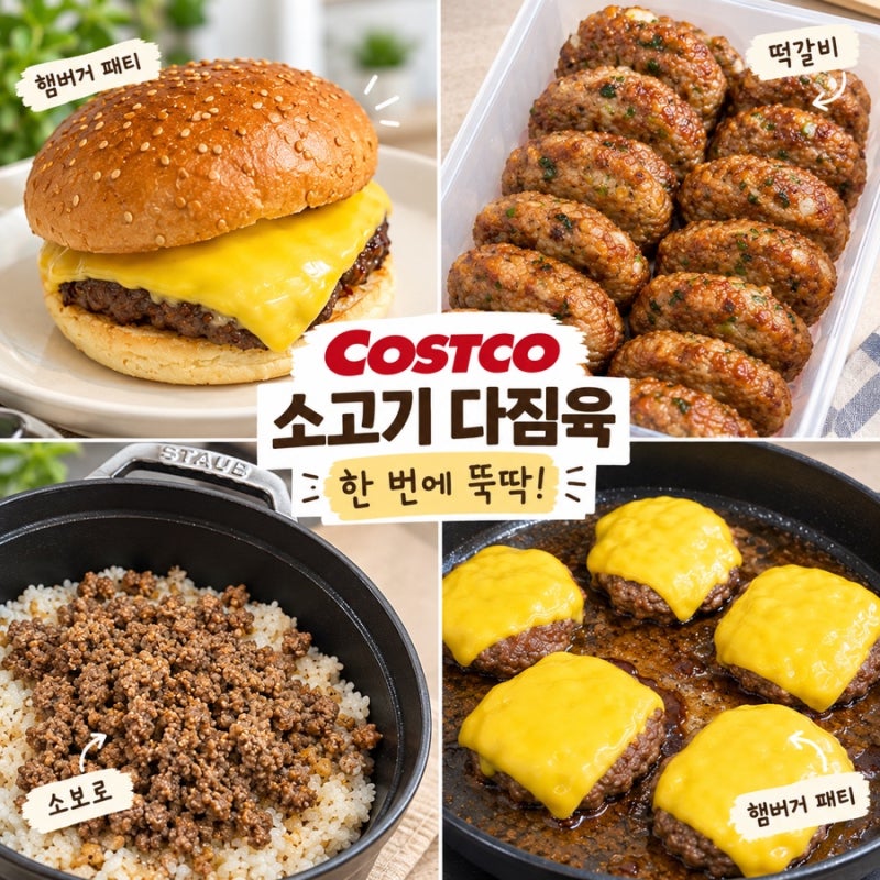 코스트코 소고기 다짐육 소분 간편 레시피｜떡갈비·햄버거 패티·소고기 소보로 한 번에 만....