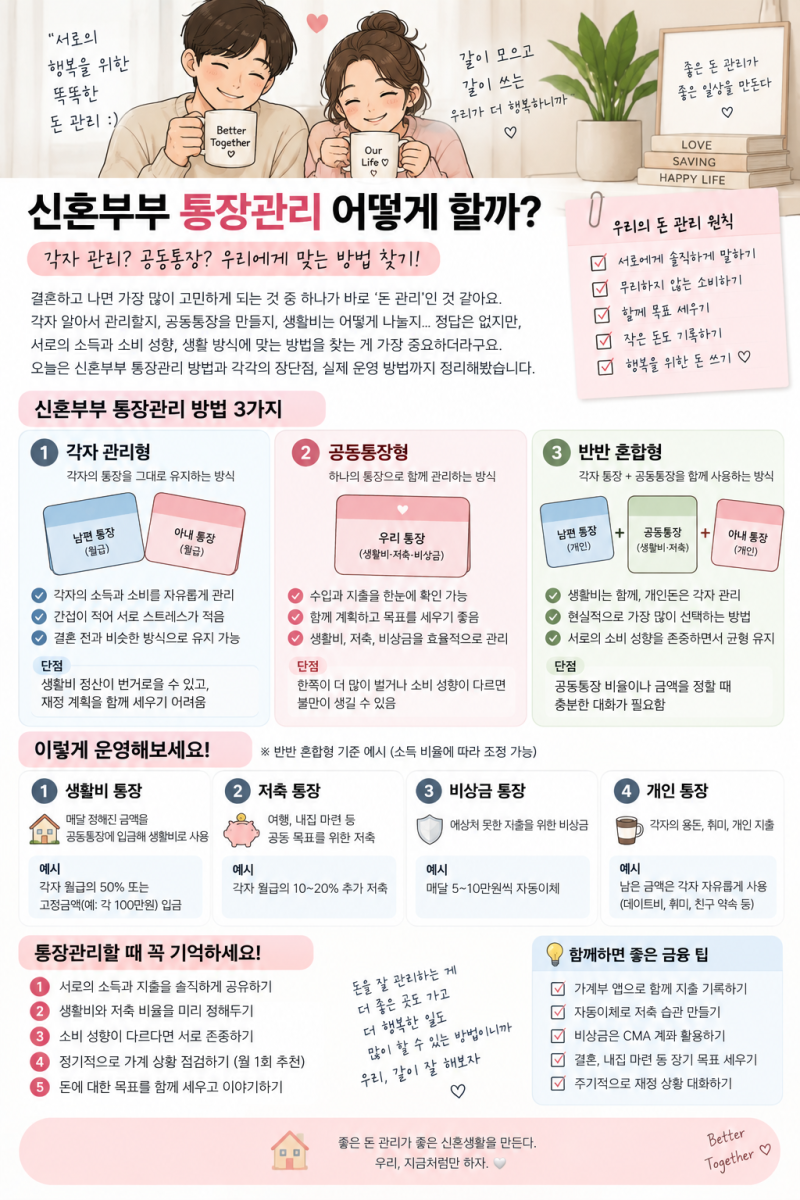 신혼부부 통장관리 어떻게 할까?｜각자 통장 vs 공동통장 현실적인 방법
