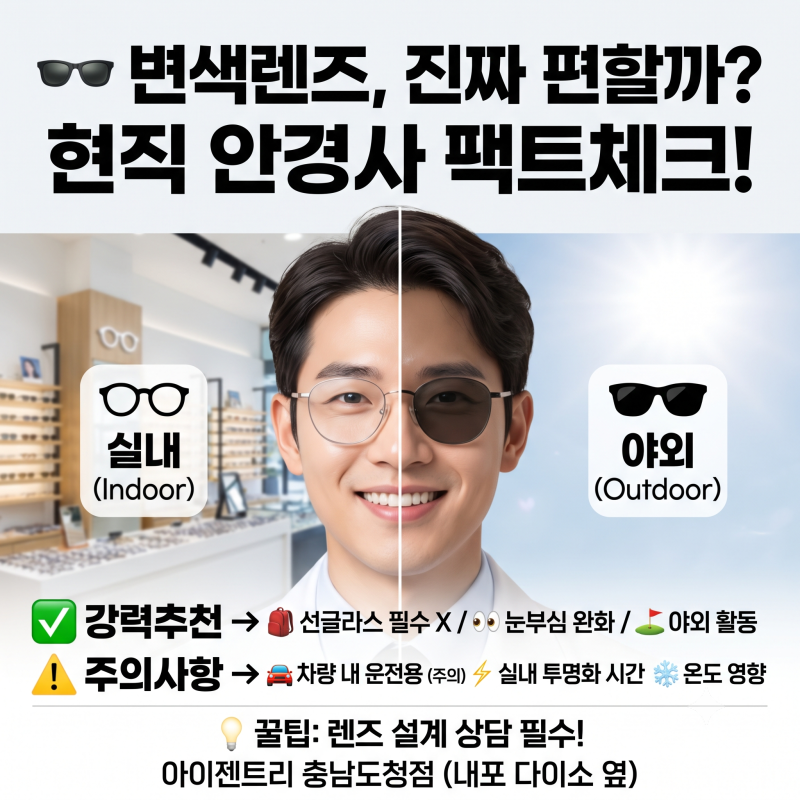 변색렌즈 안경, 진짜 편할까? 현직 안경사가 알려주는 장단점 팩트체크!