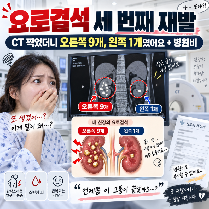 요로결석 세 번째 재발｜CT 찍었더니 오른쪽 9개, 왼쪽 1개였어요 + 병원비