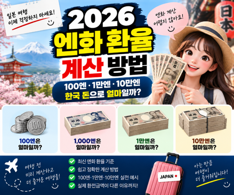 엔화 환율 계산 방법｜100엔·1만엔·10만엔 한국 돈으로 얼마?