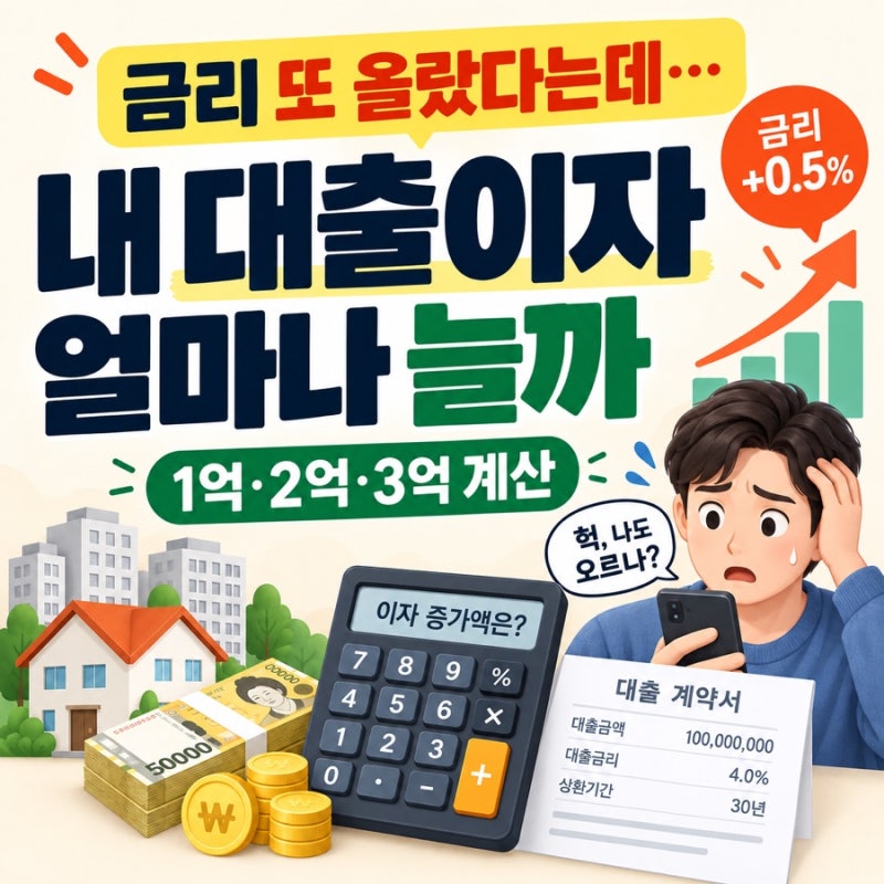 금리 0.5% 올랐다는데, 내 대출이자는 얼마 늘까? 1억·2억·3억 계산해보니