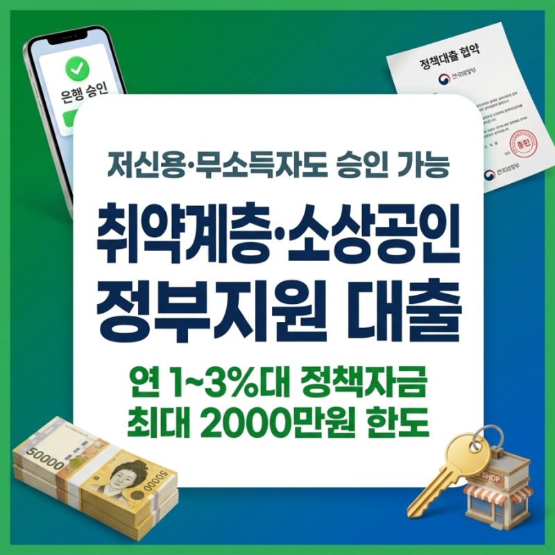[정책 대출] 신용 낮아도 가능? 기초수급자·차상위·소상공인 연 1~3%대 정부지원 대출 총정리