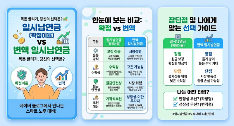 목돈 굴리기 연금 비교: 일시납 확정금리 연금 vs 변액 일시납 연금, 나에게 맞는 선택은?