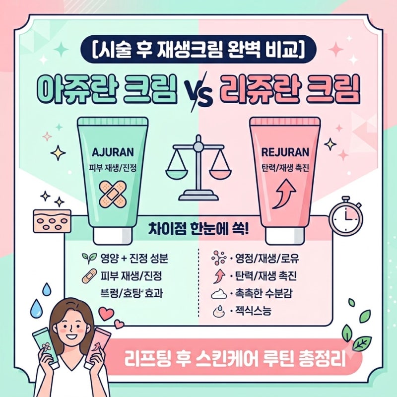 [시술 후 재생크림 비교] 아쥬란 크림 vs 리쥬란 크림 차이점, 리프팅 후 스킨케어 루틴 총정....
