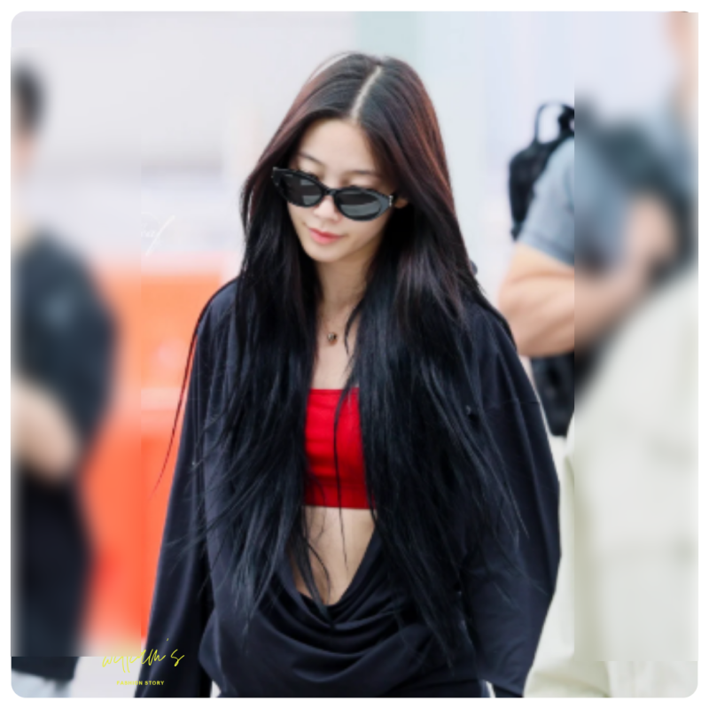 블랙 레드 컬러 무조건 뜬다 르세라핌 김채원 카즈하 블랙 레드의 힙한 공항패션