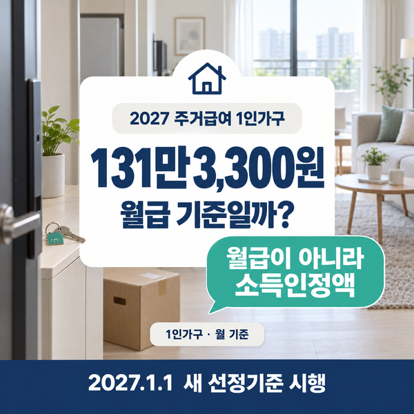 2027 주거급여 1인가구 131만3,300원 월급 기준인가요?