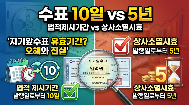 자기앞수표 유효기간의 오해와 진실: 법적 제시기간 10일과 상사소멸시효 5년 완벽 비교