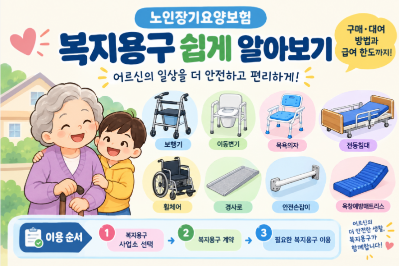 노인장기요양보험 복지용구, 쉽게 알아보기｜구매·대여 방법과 품목별 급여 한도