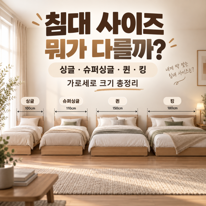 침대 사이즈 싱글 슈퍼싱글 퀸 킹 뭐가 다를까? 가로세로 크기 총정리